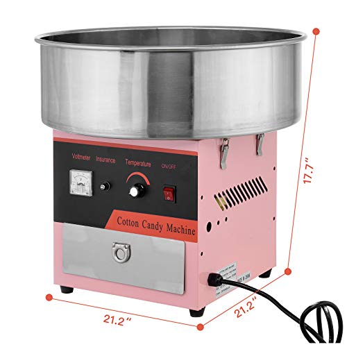 20" Commercial Electric Cotton Candy Machine Candy Floss Maker with Sugar Scoop and Big Drawer Pink