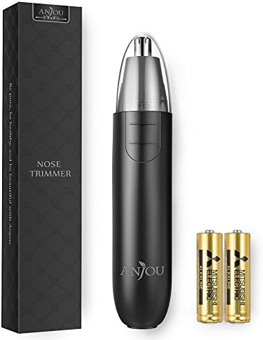 Anjou Electric Nose Hair Trimmer Build-in Stainless Steel Dual-edge Blades and LED Light with 2 Free Batteries for Men and Women Hair Groomer (Black)