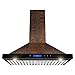AKDY Wall Mount Range Hood - Embossed Copper Hood Fan for Kitchen - 4-Speed Professional Quiet Motor - Premium Touch Control Panel - Elegant Vine Design - Dishwasher Safe Baffle Filters (30 in.)