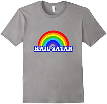 Mens Hail Satan Rainbow Shirt - Death Metal Dark Side Gloomy Tee Medium Slate