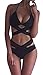 Nulibenna Bandage Halter Push Up Cross Criss Cut Out 2 Piece Bikini Swimsuit Black XL