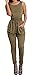 Baifern Women's Sleeveless Blouson Hollow Back Ruched Jumpsuits (Medium, Green)