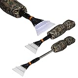 IIT 2 Pack Telescoping Car Window Ice Scrapers with Camo Hand Warmer Mitts Gloves LED Lights
