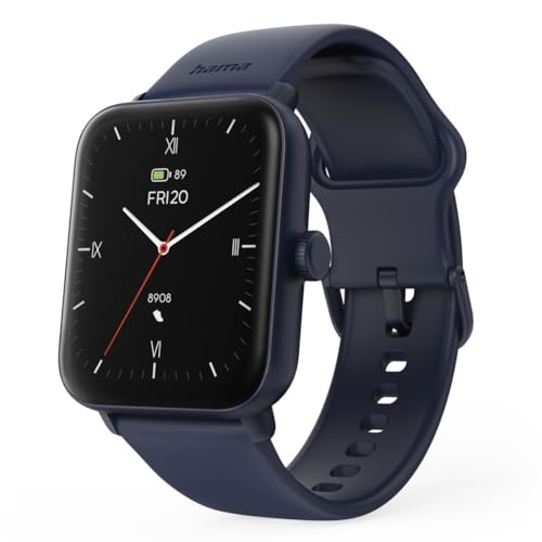 Hama Smartwatch (Farbdisplay 1,65“, Telefonfunktion, GPS, IP68 + 3ATM, Whatsapp, Email, Sprachassistent, Schlaftracker, 100 Sportmodi + Trainingspläne, Schrittzähler, Pulsmesser, Kalorien etc) blau