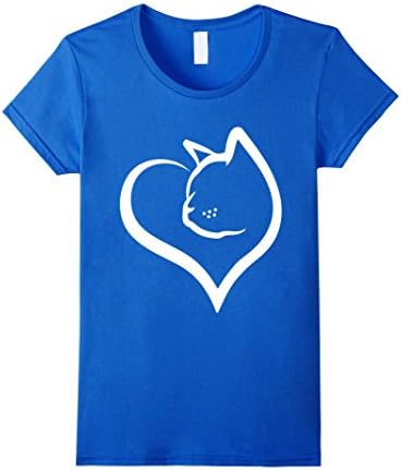 Women's Love Heart Cat T-shirt, Funny Cat T-shirt for Men Women Medium Royal Blue