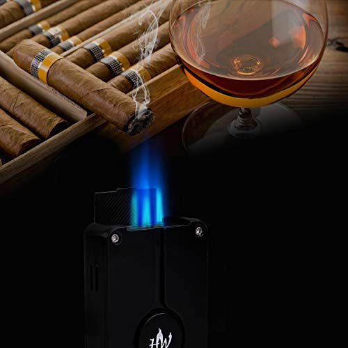 Jet Torch Lighter, 3 Flame Butane Refillable Cigarette Lighter with Visible Gas Tank and Cigar Punch