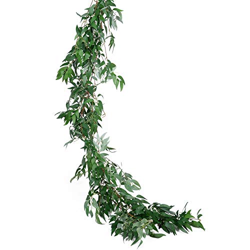 Artiflr Artificial Hanging Leaves Vines, 5.7 Ft Fake Willow Leaves Twigs Silk Plant Leaves Garland String in Green for Indoor/Outdoor Wedding Decor Party Supplies Greenery Crowns Wreath (Green-1) - Thumbnail 2