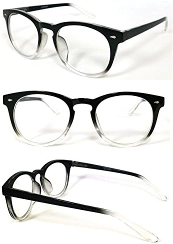 Two Tone(Black&amp;Clear) Blended Bifocal Reading Glasses Round Clubmaster Wayfarer Mens Womens 3 Color +2.00