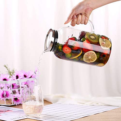 SmartHom 75 Ounces Glass Pitcher, Drip-Free Water Pitcher With Tight Lid and Pretty Brush