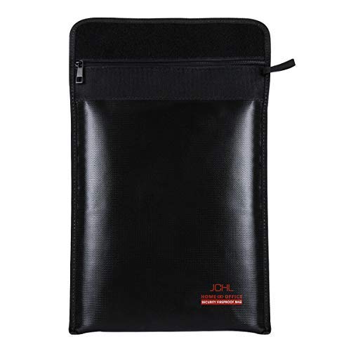 JCHL Fireproof Documents Bag Fire Water Resistant Bag 15"x11" Fireproof Bag Safe Storage for Money Documents Jewelry LiPo Battery Passport No-Itch Silicone Coated Fiberglass (New Upgraded) Black