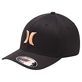 Hurley Men's One and Only Black White Hat Flex Fit, Total Orange, Small/Medium