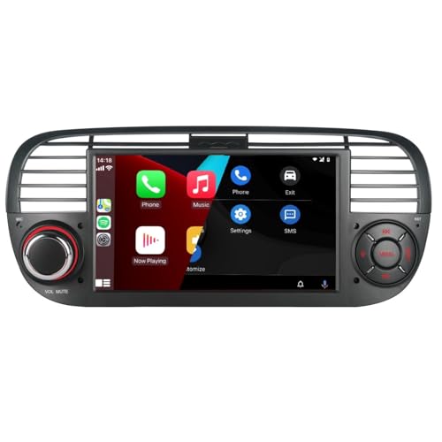HLLECARMO Car Radio Fiat 500 2007-2015 Wireless Carplay & Android Car, 7 Inch Fiat 500 Car Radio with Bluetooth 5.0 Touchscreen RDS/AM/FM/USB DSP Mirror Link Subw EQ Steering Wheel Control- Black
