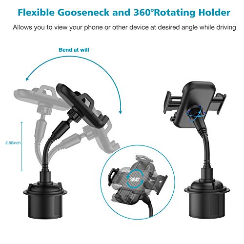 Car Cup Holder Phone Mount, Adjustable Gooseneck Cupholder Cell Phone Cradle with 360Â° Rotatable Holder for iPhone XR Xs XS Max X 8 7 7 Plus 6s/ Samsung Galaxy S10 S9 S8 S7/ Note 9 8, Huawei, GPS etc