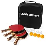 Ping Pong Paddle Set of 4 -Full Table Tennis Bundle includes 4 Ping Pong Paddles, 8 Three Star Balls, Portable Storage Travel Bag/Case - Racket Kit 2 or 4 Players - Recreational Indoor/Outdoor Games