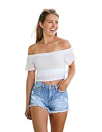 XIAOADAI Shorts de tiro medio para dama Agujero con flecos Deshilachado Deshilachado Pantalones vaqueros cruzados