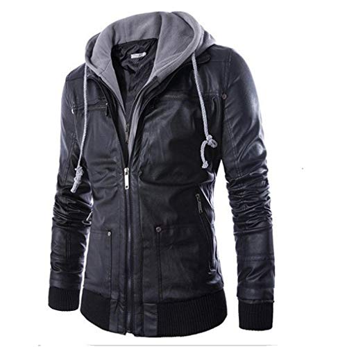 Aurorax-Clearance Mens Slim Fit Jackets,Leather Hoodies Sweatshirt Autumn Winter Warm Motorcycle Zip-up Coats Outwear (Black, Asian 3XL=Bust:47.2")