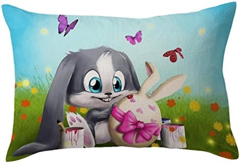 Pillow Case,TOPUNDER Easter Rectangle Toss Pillow Cover Hidden Zipper Closure (F)