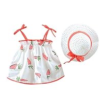 Matasleno Kids Clothes Kids Dresses 6M-24M Baby Sleeveless Carrot Sling Dress + Straw Hat Set Red
