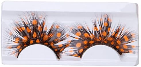 DSYbeauty 1 Pair False Eyelashes, Exaggeration Feather Colorful Spot Cosmetic Fake Eye Lashes for Costume Party Halloween (Orange)