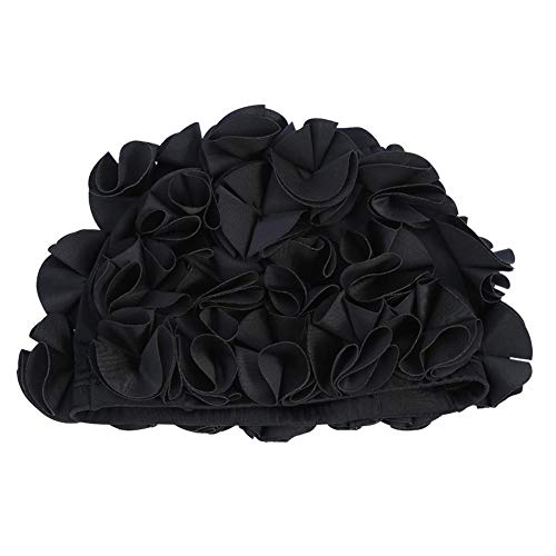 Keenso Swim 3 Colors Women Children Retro Floral Flower Fashion Elastic Swiming Hat Long Hair Swim Bathing (Black) s Swimming Suppliesswimming Swimming Hats for Women