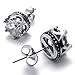 KONOV Vintage Stainless Steel CZ Men's Royal Crown Stud Earrings Set, 2pcs, Color Silver