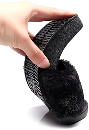 Havina Women's Faux Fur Slippers Soft Slide Flat Flip Flops
