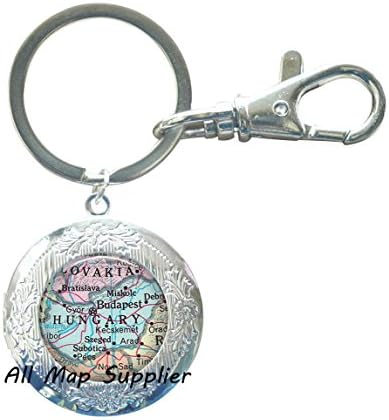Charming Locket Keychain Hungary map Locket Keychain, Hungary map Locket Key Ring, Hungary Locket Keychain, Hungary Locket Key Ring Budapest map jewelry，A0052 (1)