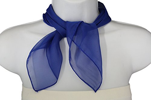 TFJ Women Fashion Neck Scarf Sheer Soft Basic Fabric Pocket Square Fun Style (Blue)
