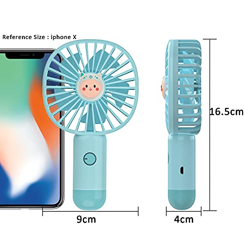 Kids Mini Handheld USB Fan with Rechargeable 500 mAh Battery, 3 Speeds Electric Portable Hand Fan for Home Outdoor Travel (Blue)