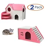 Wooden Hamster House,Hideout Hut Exercise Natural Funny Nest Toy(Pack of 2) (Pink)