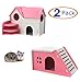 Wooden Hamster House,Hideout Hut Exercise Natural Funny Nest Toy(Pack of 2) (Pink)