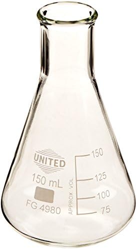 United Scientific FG4980-150 Borosilicate Glass Narrow Mouth Erlenmeyer Flask, 150ml Capacity (Pack of 6)