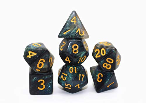 HD Dice DND Dice Set RPG Black Dice Fit Dungeons and Dragons D&D Pathfinder MTG Role Playing Games Glitter Polyhedral Dice with Dice Bag