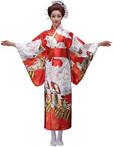 Women's Japanese Traditional Kimono,Halloween Party Cosplay Dress Geisha Kyoto Yukata Sakura Long Robe