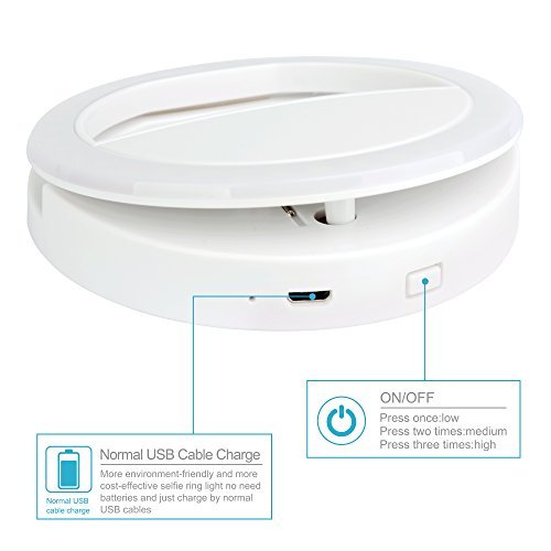 Clip On Selfie Ring Light with 36 LED Beans USB Charging 3 Level Adjustable Brightness for Cellphone, Tablet, Laptop