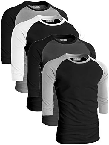 ViiViiKay Men's 4 Pack Comfy Casual Baseball Raglan Cotton 3/4 Sleeve Shirt