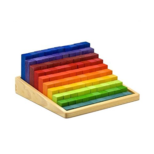 Grimm's Wooden Stepped Counting Blocks in Storage Tray - 100 Blocks from 1 cm to 10 cm High (2x2 Size)