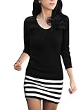 Allegra K Ladies Scoop Neck Stripe Pattern Straight Cut Wrap Back Dress S Black