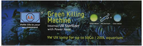 AA Aquarium Green Killing Machine 9 Watt | Internal UV Sterilizer System with Power Head | Kills Algae, Bacteria, and Waterborne Pathogens | Easy, Submersible Installation