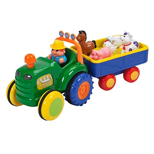 DIS Big Step Play Old MacDonald Tractor and Trailer - with Lights, Sound and Horns - Includes Farmer, Sheep, Cow, Chicken, Pig and Horse