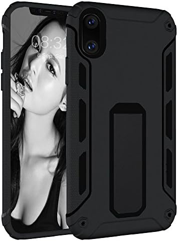 FengNiao iPhone X case, iPhone 10 case(2017 Release) with Kickstand, Case for iPhone X 5.8 Inch with Hard PC inner and Flaxible TPU Body for Double Protection (Black)