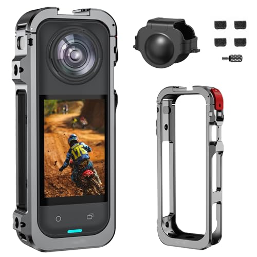 Utility Frame Case Cage for Insta360 X5, Metal Protective Case with Silicone Lens Cap Guard - Cold Shoe Mount, 3 x 1/4" Threads, Quick Release Adapter for Insta 360 X5 Accessories