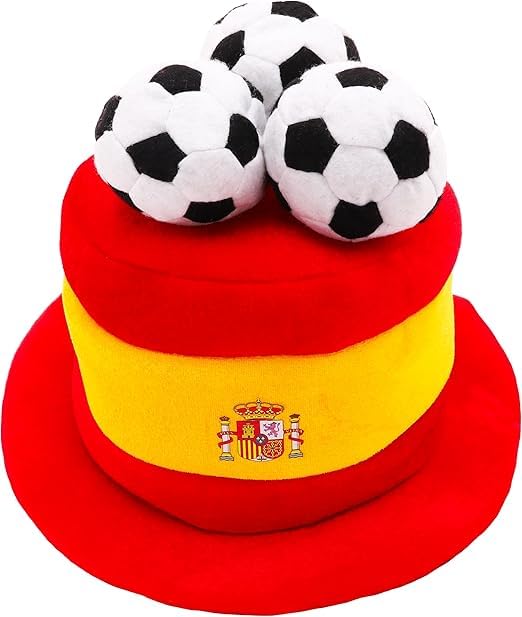 Toyland® Spain Flag Novelty Football Fan Top Hat With 3D Footballs - Perfect For Spanish Celebrations - 8 Countries Available