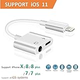 Lightning to 3.5mm AUX Headphone Jack Audio Adapter iPhone 7/8 / X / 7 Plus / 8 Plus (Support iOS 10.3, iOS 11), Cone 2 in 1 Lightning Adapter Charger (White)