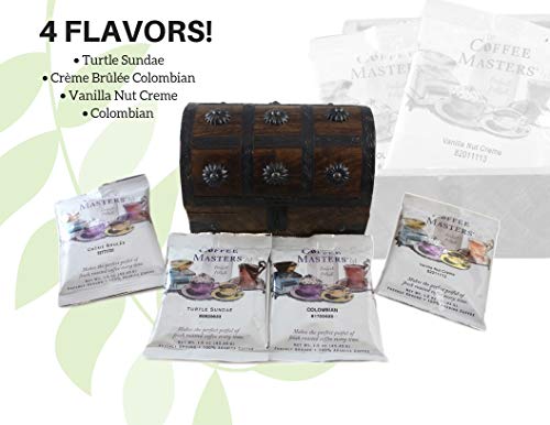 Coffee Trunk Valentine Gift Basket Set Gourmet Coffee Sampler 4 Blends in a 6.5”x4.5”x4.5” Wooden Chest by Well Pack Box