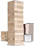 GoSports Giant Wooden Toppling Tower (Stacks to 5+ Feet), Choose Between Natural, Brown Stain or Gray Stain, Includes Bonus Rules with Gameboard, Made from Premium Pine