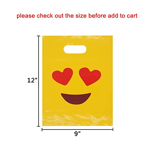 Cevinee 50PC Glossy Merchandise Bags, Handy Retail Shopping Bags, Cute Party Favor Bags - Emoji in Love - No Gusset - Die Cut Handle - 9" x 12" - 2.0 Mil, Yellow