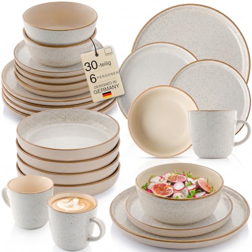 SÄNGER Rio Creme Geschirrset 6 Personen, 30-tlg. Steingut Teller Set Beige