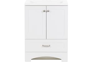 Spring Mill Cabinets Emlyn 24 Inch Bathroom Vanity with White Single Sink Top, 2-Door Cabinet, 1 Drawer, 24.5" W x 18.75" D x 32.89" H, White