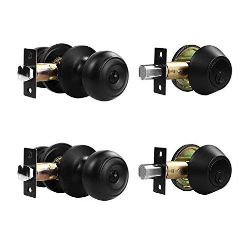 Entry Door Knob and Deadbolt Set(2 Pack)，Exterior Door Knob with Double